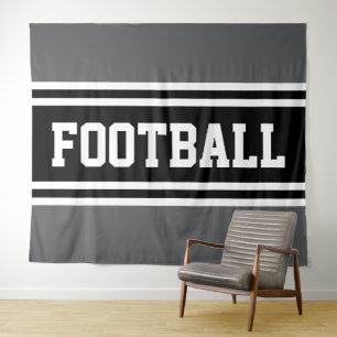 FOOTBALL Athletic Gray Black White Racing Stripes Tapestry