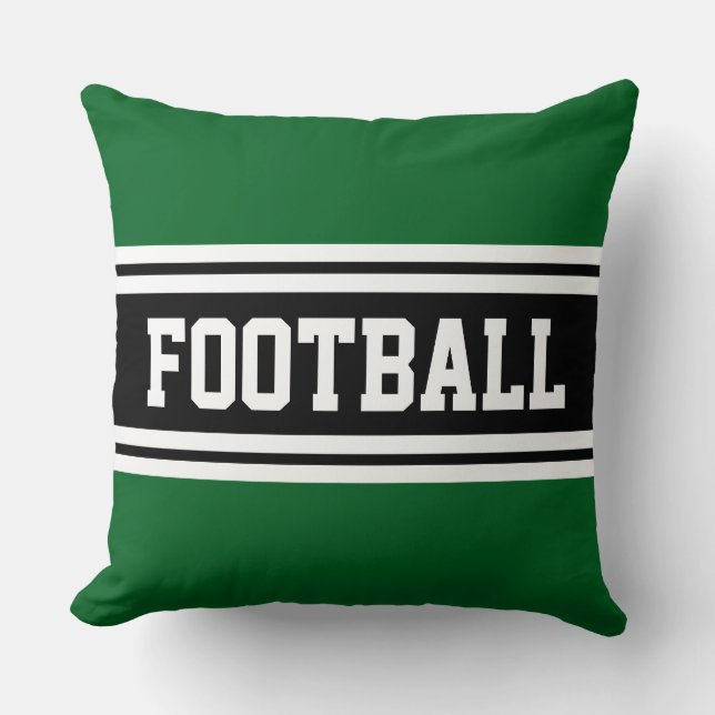 FOOTBALL Athletic Green Black White Racing Stripes Throw Pillow (Front)