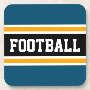 FOOTBALL Athletic Ocean Blue Orange Black Stripes Beverage Coaster