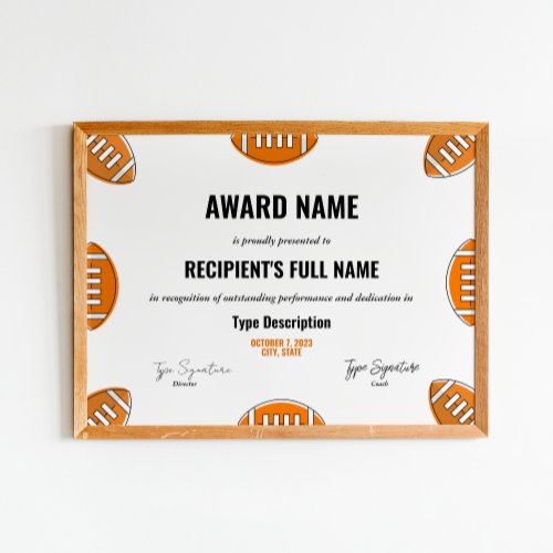 Football Award certificate MVP Poster