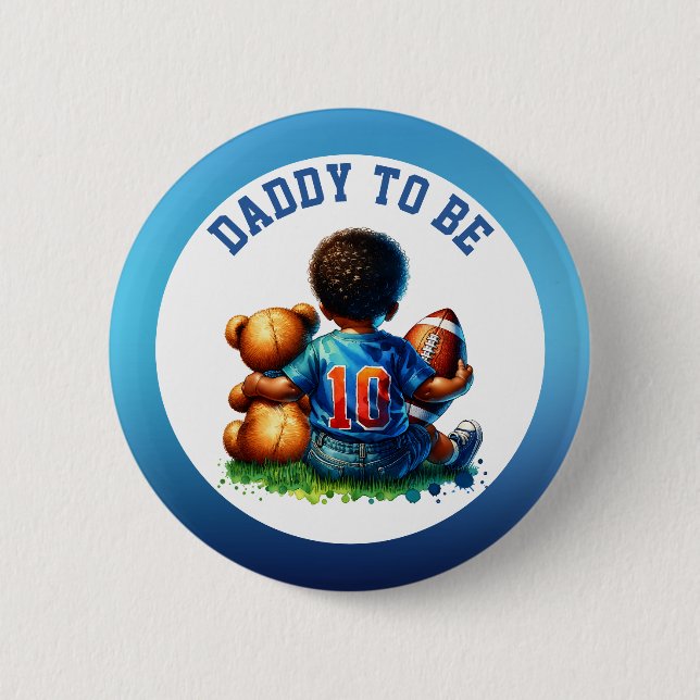 Football Baby Boy and Teddy Baby Daddy to be Button (Front)