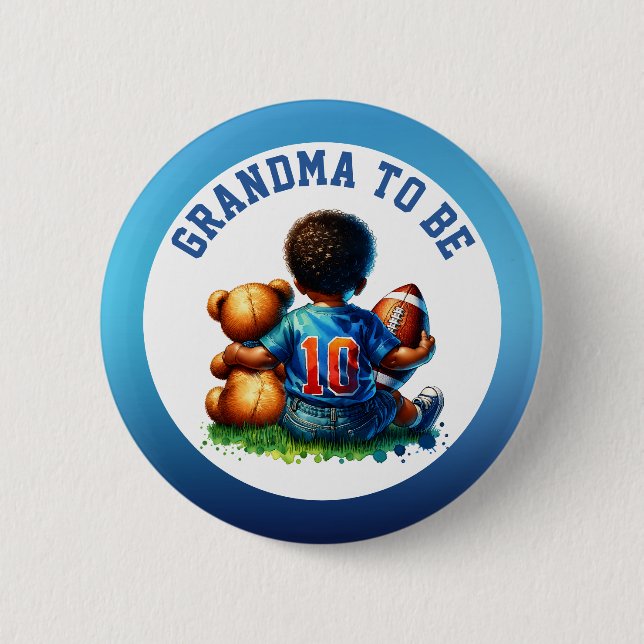 Football Baby Boy and Teddy Baby Grandma to be Button (Front)