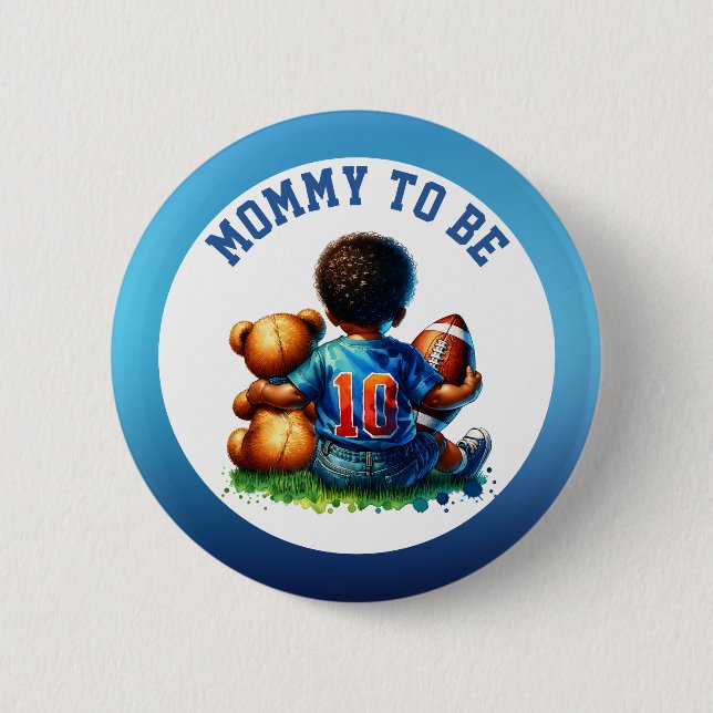 Football Baby Boy and Teddy Baby Mommy to be Button (Front)