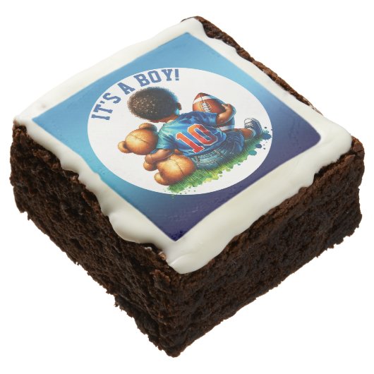 Football Baby Boy and Teddy Baby Shower It's a Boy Brownie (Angled)