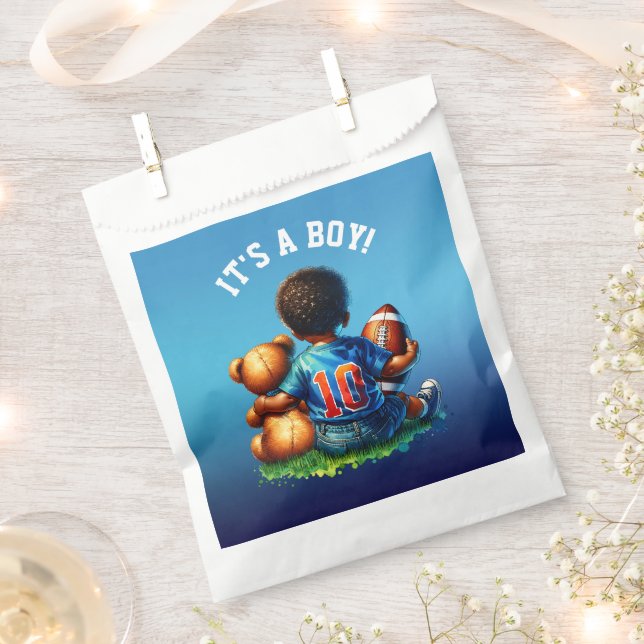 Football Baby Boy and Teddy Baby Shower It's a Boy Favor Bag (Clipped)