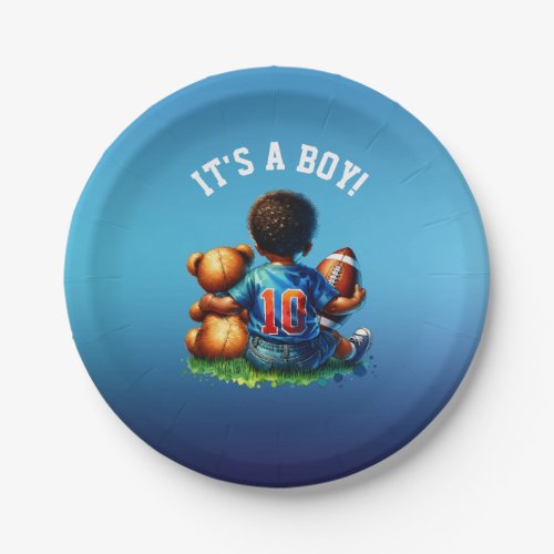 Football Baby Boy and Teddy Baby Shower Its a Boy Paper Plates