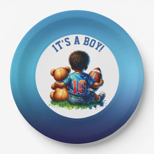 Football Baby Boy and Teddy Baby Shower Its a Boy Paper Plates