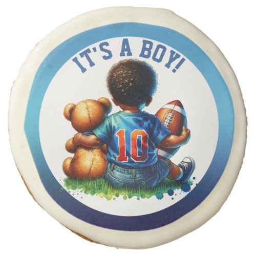 Football Baby Boy and Teddy Baby Shower Its a Boy Sugar Cookie