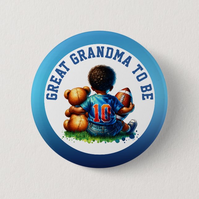 Football Baby Boy and Teddy Bear Grandma to be Button (Front)