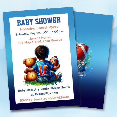 Football Baby Boy with Teddy Baby Shower Invitation