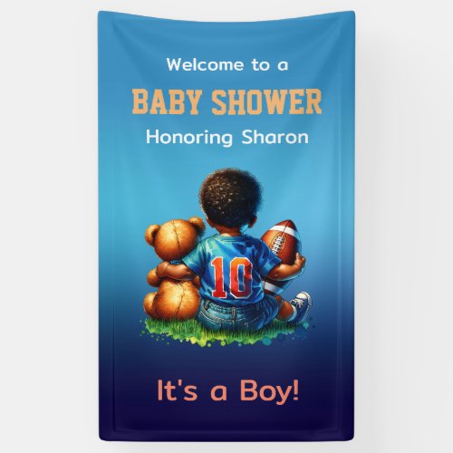 Football Baby Boy with Teddy Baby Shower Welcome Banner