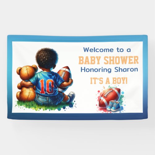 Football Baby Boy with Teddy Baby Shower Welcome Banner