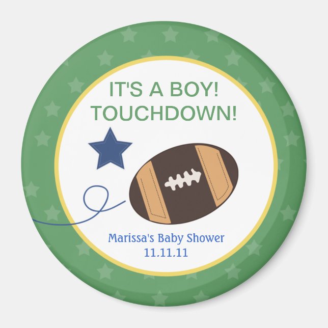 Football Baby Shower 3-inch Round Favor Magnet (Front)