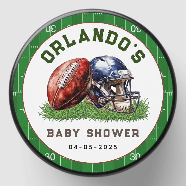 Football Baby Shower | A Little All Star Is On His Mini Candle Favors (Front)