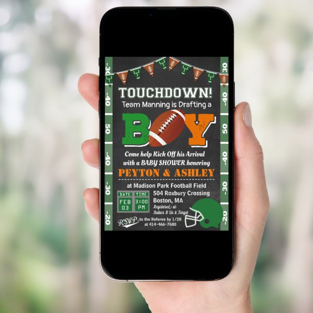 Football Baby Shower Chalkboard Invitation (Front Digital)