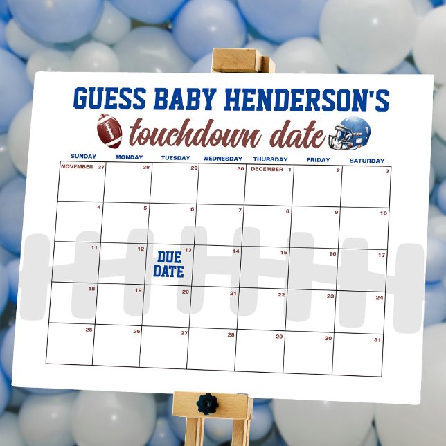 Football Baby Shower Due Date Calendar Foam Board (Creator Uploaded)