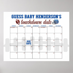 Football Baby Shower Due Date Calendar Poster