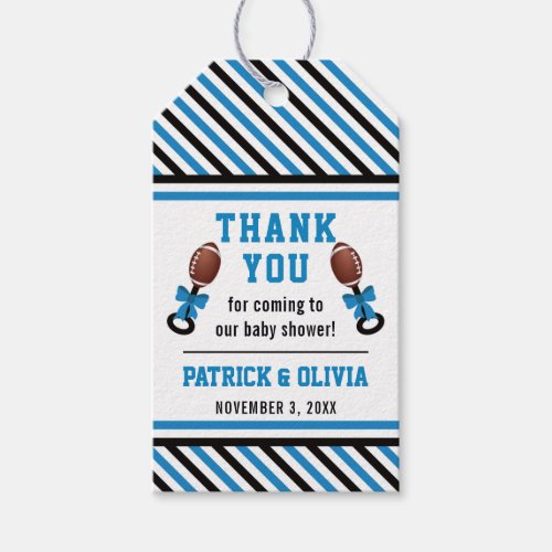 Football Baby Shower Favor Tag Blue Black Gift Tags
