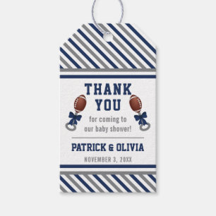 Football Baby Shower Favor Tag, Blue, Gray Gift Tags