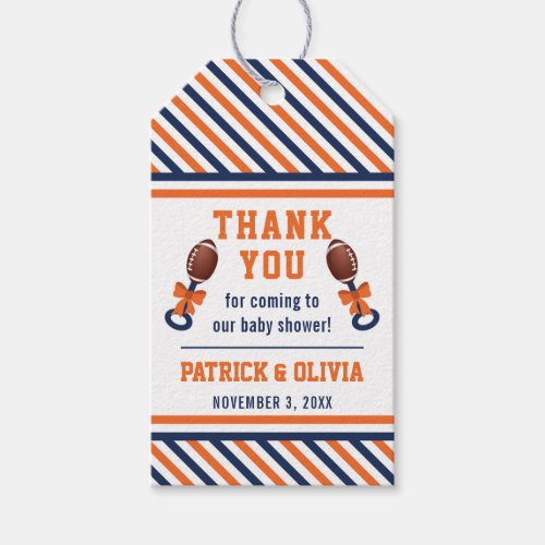 Football Baby Shower Favor Tag Blue Orange Gift Tags