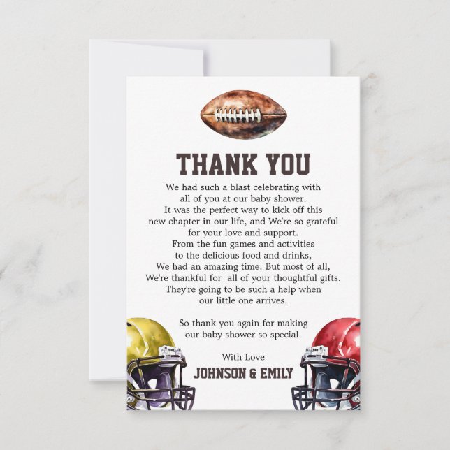 Football Baby Shower Gridiron Theme Thank You Card (Front)