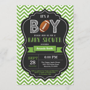 Football Baby Shower Invitation Boy Green Chevron