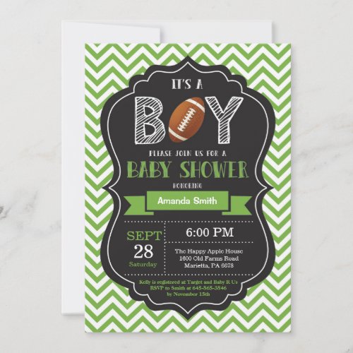Football Baby Shower Invitation Boy Green Chevron