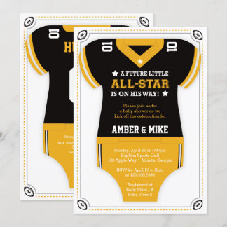 Football Baby Shower Invitation, Gold, Black Invitation