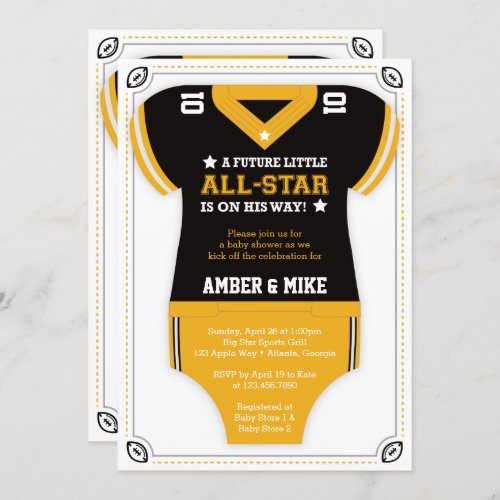 Football Baby Shower Invitation Gold Black Invitation