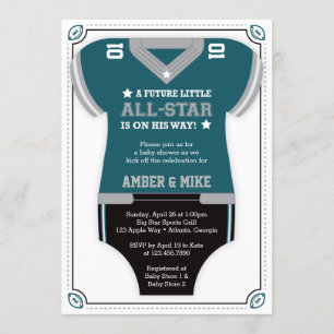 Football Baby Shower Invitation, Green, Black Invitation