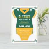 Football Baby Shower Invitation, Green, Gold Invitation (Standing Front)