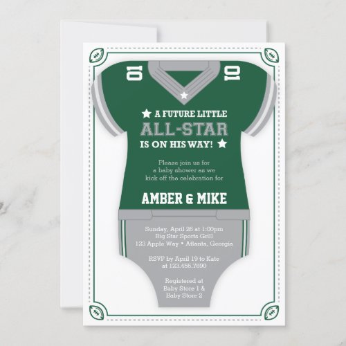 Football Baby Shower Invitation Green Gray Invitation