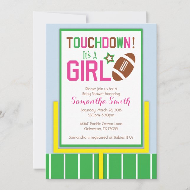 Football Baby Shower Invitation-It's A Girl! Invitation (Front)
