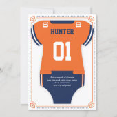 Football Baby Shower Invitation, Orange, Blue Invitation (Back)