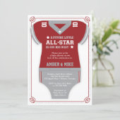 Football Baby Shower Invitation, Red, Gray Invitation (Standing Front)