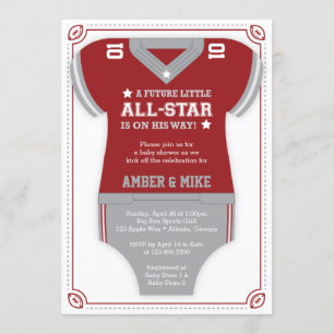 Football Baby Shower Invitation, Red, Gray Invitation