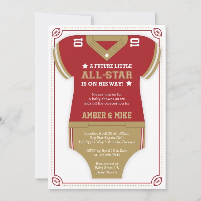 Football Baby Shower Invitation, Scarlet, Gold Invitation (Front)