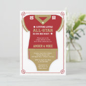 Football Baby Shower Invitation, Scarlet, Gold Invitation (Standing Front)