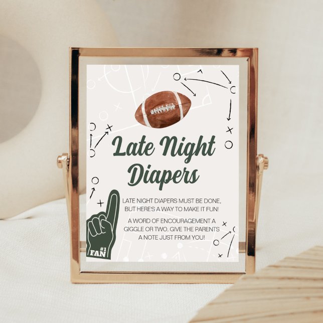 Football Baby Shower Late Night Diapers Poster (A Little All Star Baby Shower Late Night Diapers Sign)