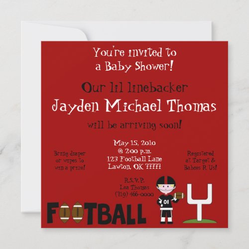 Football Baby Shower!, Our linebacke... Custom Announcement