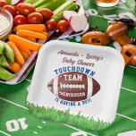 Football Baby Shower Paper Plates<br><div class="desc">This football-themed baby shower paper plate is the perfect way to celebrate the arrival of a baby boy! These plates feature a playful design with football graphics and the message "Touchdown! Your team is having a boy!" Sure to be a hit with any football-loving parents-to-be, this paper plate is a...</div>