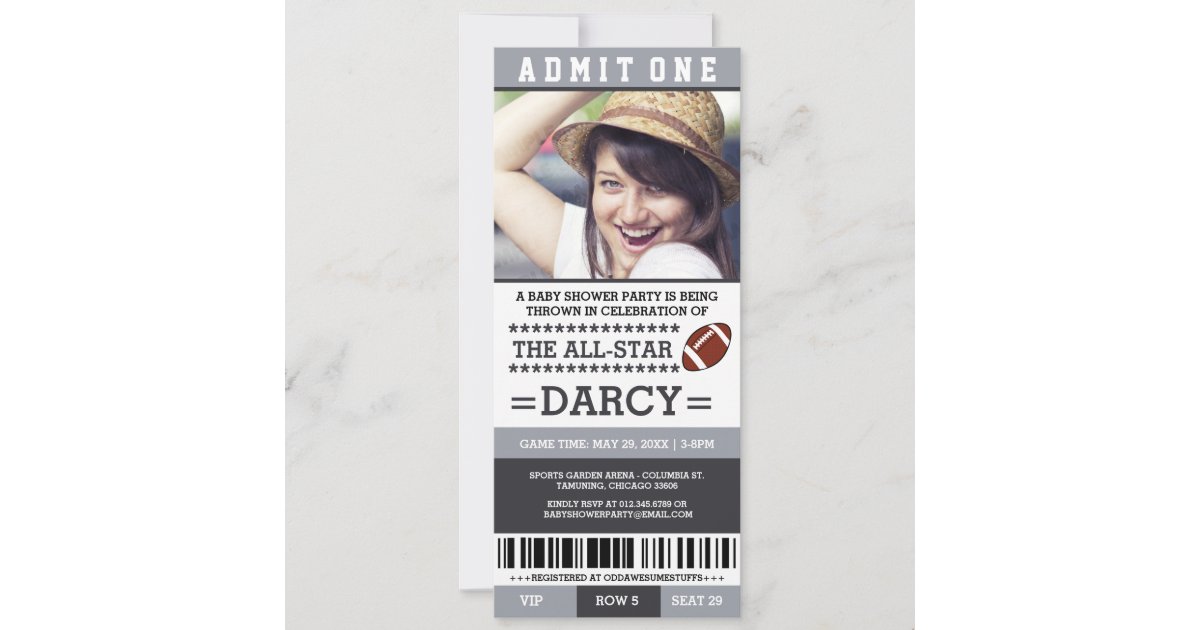 Chicago Bears Baby Shower Football Ticket Invitation invite