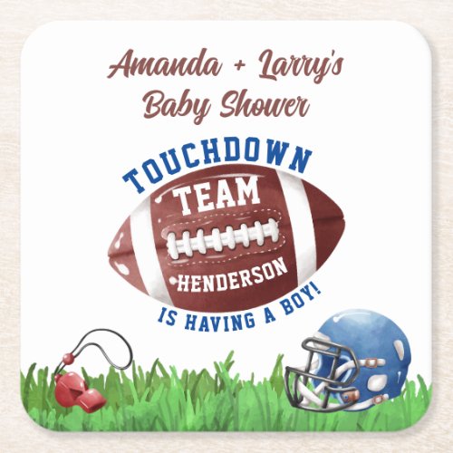 Football Baby Shower Square Paper Coaster