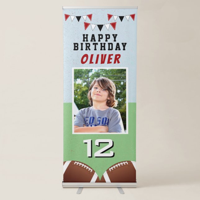 Football Ball Bunting Flags Photo Birthday Party Retractable Banner (Front)