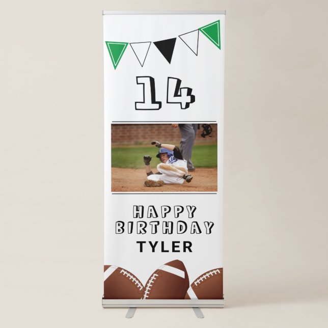 Football Ball Bunting Flags Photo Birthday  Retractable Banner (Front)