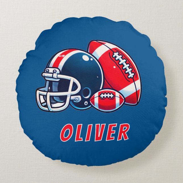 Football Ball Helmet Cartoon Birthday Boy Round Pillow (Front)