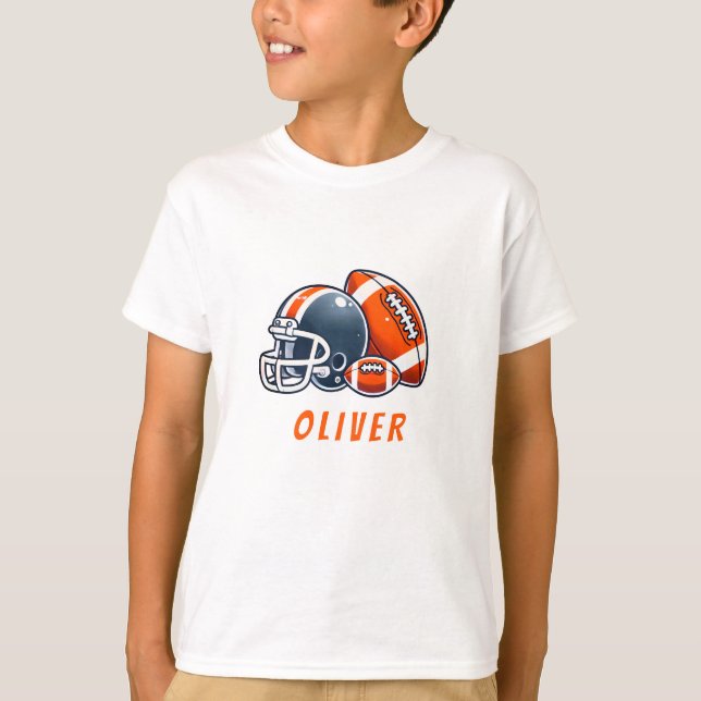 Football Ball Helmet Cartoon Birthday Boy T-Shirt (Front)