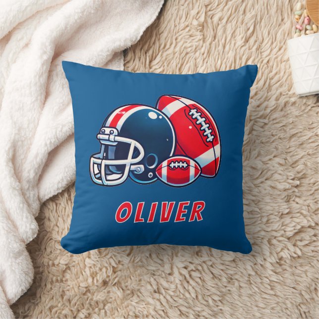 Football Ball Helmet Cartoon Birthday Boy Throw Pillow (Blanket)