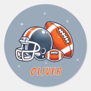 Football Ball Helmet Cartoon Birthday  Classic Round Sticker