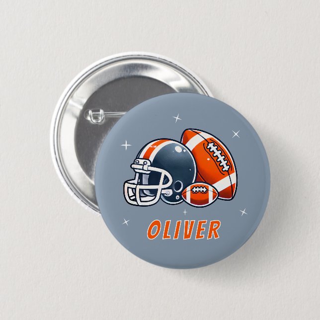 Football Ball Helmet Cartoon Birthday Party Button (Front & Back)